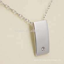 Rectangle Shaped Blank Stainless Steel Silver Pendant Necklace With Diamond